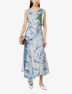 VICTORIA BECKHAM: Asymmetric sleeveless satin midi dress