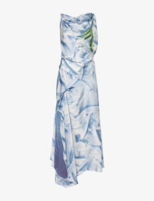 VICTORIA BECKHAM: Asymmetric sleeveless satin midi dress