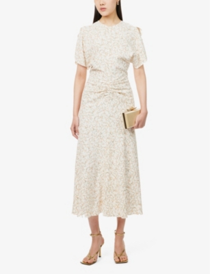 VICTORIA BECKHAM: Flower-print ruched woven-blend midi dress