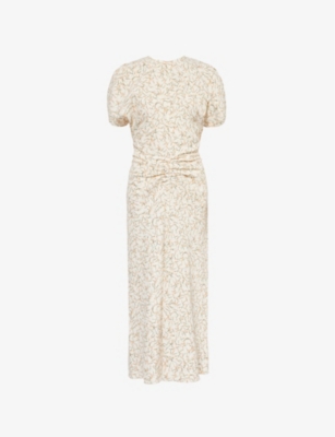 VICTORIA BECKHAM: Flower-print ruched woven-blend midi dress