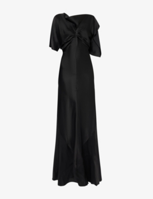 VICTORIA BECKHAM WOMENS BLACK ASYMMETRIC RUCHED-FRONT SATIN GOWN