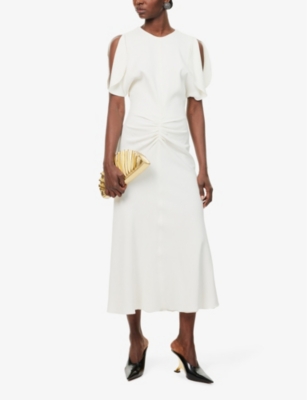VICTORIA BECKHAM: Gathered ruffle-sleeve woven midi dress