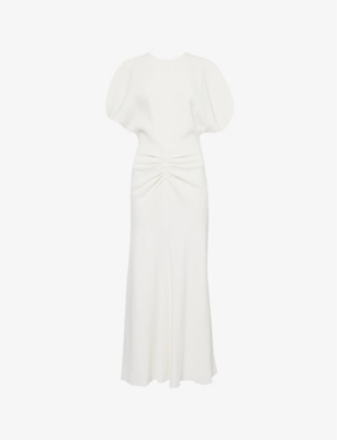 VICTORIA BECKHAM: Gathered ruffle-sleeve woven midi dress