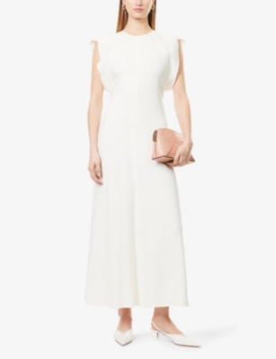 Shop Victoria Beckham Womens Ivory Flared Short-sleeves Woven-blend Midi Dress