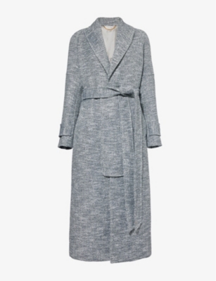 Shop Victoria Beckham Womens Iceberg Belted Peak-lapels Relaxed Woven-blend Coat