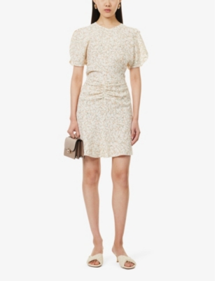 VICTORIA BECKHAM WOMENS VICTORIA BECKHAM GATHERED FLORAL-PRINT WOVEN MINI DRESS 
