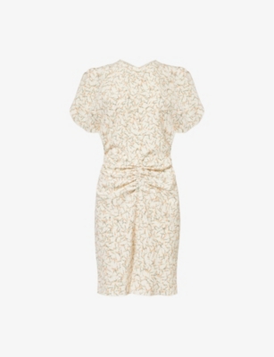 Shop Victoria Beckham Womens  Gathered Floral-print Woven Mini Dress In Floral Ovation Peach