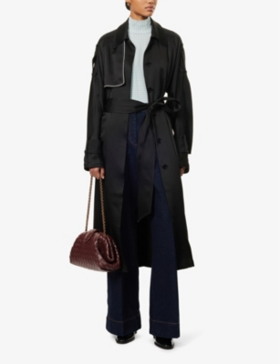 Shop Victoria Beckham Womens Black Belted Two-welt-pockets Relaxed-fit Woven-blend Coat
