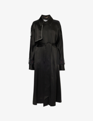 Shop Victoria Beckham Womens Black Belted Two-welt-pockets Relaxed-fit Woven-blend Coat