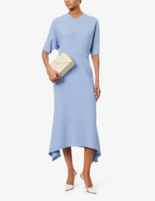 VICTORIA BECKHAM: Flared short-sleeves stretch-woven blend midi dress