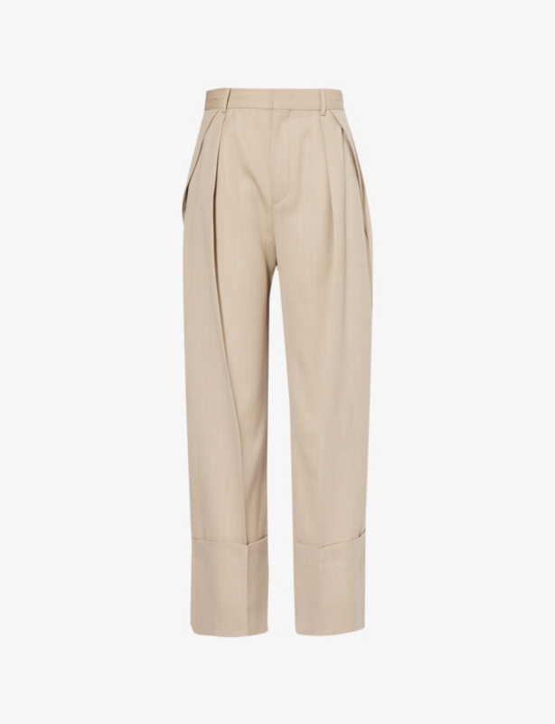 Fold-Hem Wide-Leg Wool Trousers