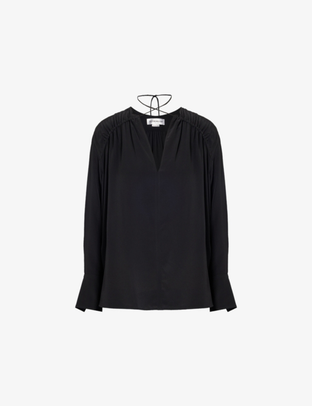 Gather long-sleeve silk blouse
