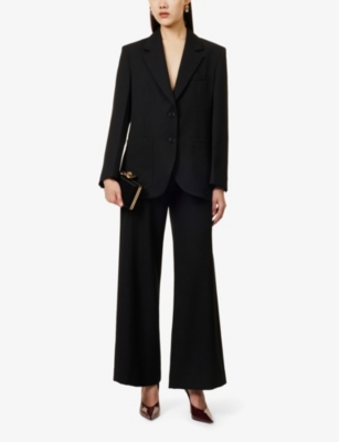 VICTORIA BECKHAM WOMENS BLACK SINGLE-BREASTED PATCH-POCKETS RELAXED-FIT WOVEN-BLEND BLAZER 