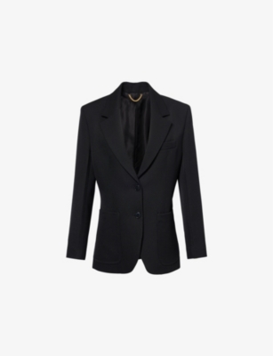 VICTORIA BECKHAM WOMENS BLACK SINGLE-BREASTED PATCH-POCKETS RELAXED-FIT WOVEN-BLEND BLAZER 