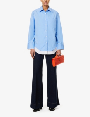 VICTORIA BECKHAM WOMENS OXFORD BLUE DOUBLE-LAYER PATCH-POCKET COTTON SHIRT 
