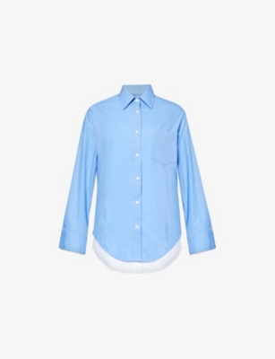 VICTORIA BECKHAM WOMENS OXFORD BLUE DOUBLE-LAYER PATCH-POCKET COTTON SHIRT 