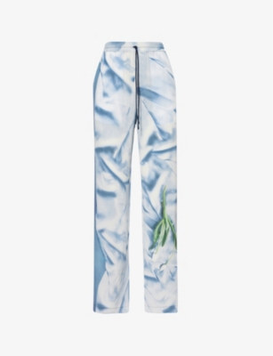 VICTORIA BECKHAM: Abstract-print two-slip-pockets straight-leg mid-rise silk trousers