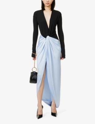 VICTORIA BECKHAM: V-neck contrast-panel stretch-jersey gown