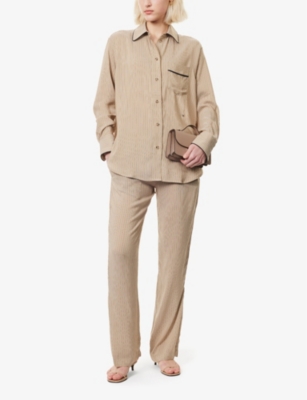 VICTORIA BECKHAM WOMENS VICTORIA BECKHAM STRIPE PLEAT-HEM PYJAMA WOVEN TROUSERS
