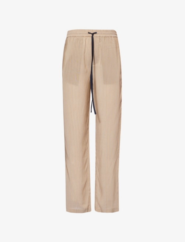 Stripe Pleat-Hem Pyjama Woven Trousers