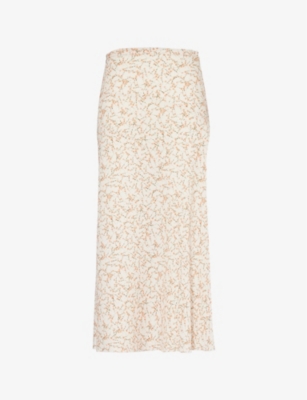 Victoria Beckham Womens Floral Ovation Peach Spiral Seam Floral Crepe Midi Skirt