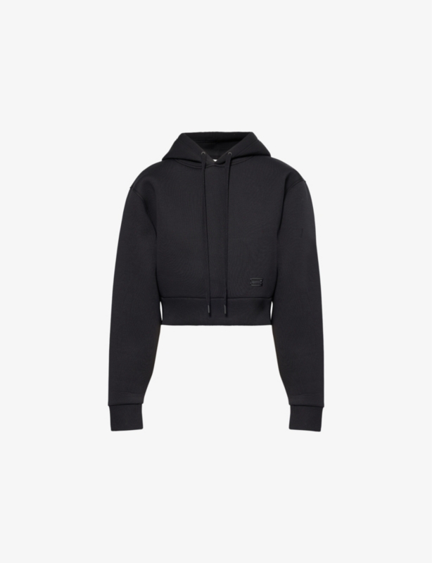 Cropped embossed-branding cotton-blend hoody