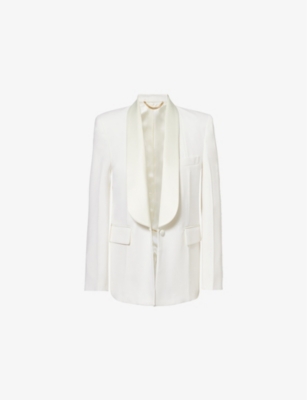 Shop Victoria Beckham Womens Ivory Shawl-lapel Single-breasted Woven Blazer