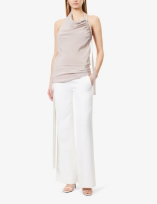 VICTORIA BECKHAM: Ruched Halterneck Silk Top