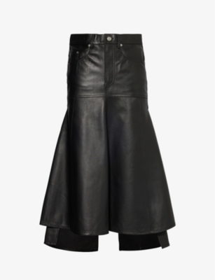 VICTORIA BECKHAM WOMENS BLACK PANELLED FLARED LEATHER MIDI SKIRT