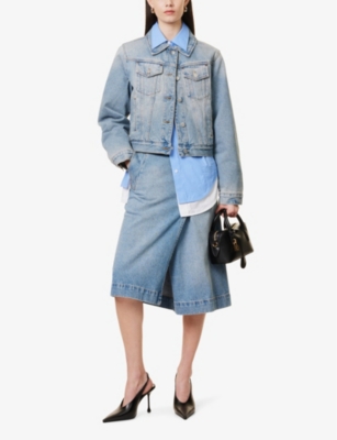 VICTORIA BECKHAM WOMENS PALE BLUE WASH PADDED FADED-WASH DENIM JACKET