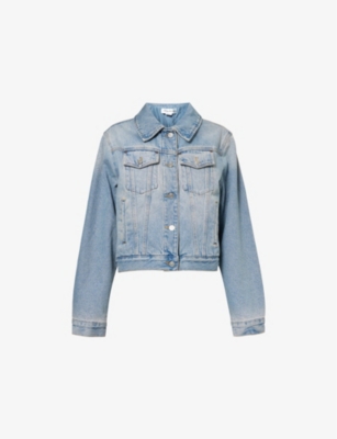 VICTORIA BECKHAM WOMENS PALE BLUE WASH PADDED FADED-WASH DENIM JACKET