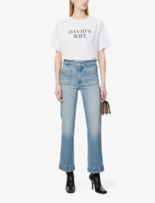 VICTORIA BECKHAM WOMENS PALE BLUE WASH ALINA PATCH-POCKETS STRAIGHT-LEG CROPPED DENIM JEANS