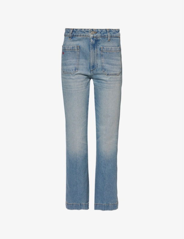 Alina Patch-Pockets Straight-Leg Cropped Denim Jeans