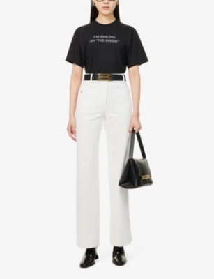 VICTORIA BECKHAM: Alina brand-embroidery denim wide-leg high-rise jeans