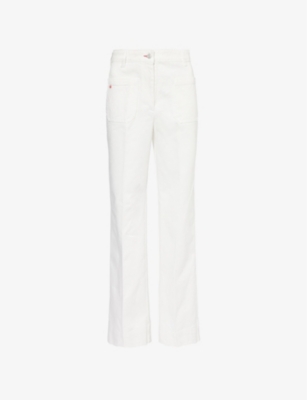 VICTORIA BECKHAM: Alina brand-embroidery denim wide-leg high-rise jeans
