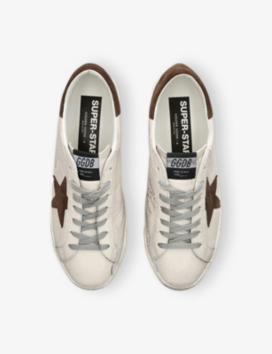 Golden Goose Mens  Super-star Branded Leather Low-top Trainers In White/oth