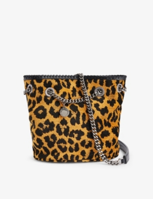 Stella Mccartney Womens Chain-strap Leopard-pattern Woven Bucket Bag