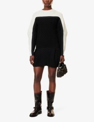 Shop Sacai Womens Round-neck Flared-mini Dress Black Off White Xl