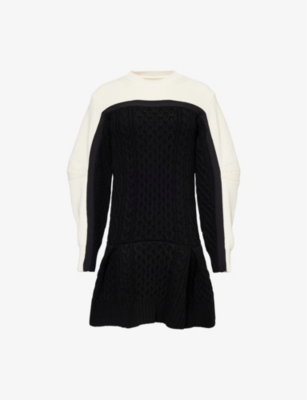 Shop Sacai Womens Round-neck Flared-mini Dress Black Off White Xl