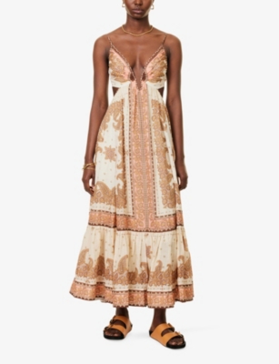 Shop Zimmermann Womens Orange Paisley Maxine Shoulder-straps Ramie Maxi Dress