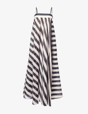 Zimmermann Womens  Maxine Stripe-print Cotton Maxi Dress In Black/cream Stripe