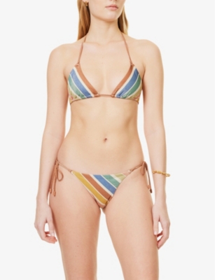 Zimmermann Womens Multi Stripe Everly Striped Metallic Triangle Bikini Set In Multi Stripe