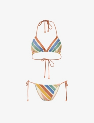 Zimmermann Womens Multi Stripe Everly Striped Metallic Triangle Bikini Set In Multi Stripe