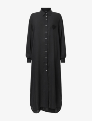 Shop Allsaints Womens Black Ezra Long-sleeved Lyocell And Linen Maxi Dress Xs