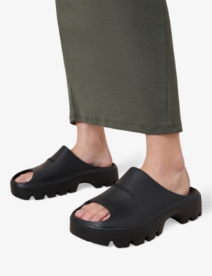 Shop Allsaints Womens Eclipse Embossed-branding Chunky Sliders Black Eur 39 / 6 Uk