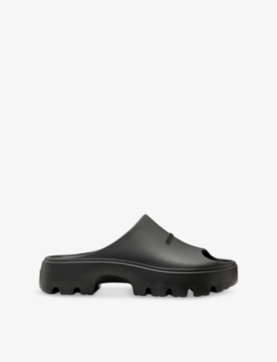 Shop Allsaints Womens Eclipse Embossed-branding Chunky Sliders Black Eur 39 / 6 Uk