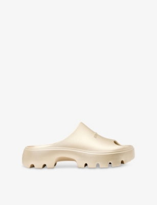 Shop Allsaints Womens Gold Eclipse Embossed-branding Chunky Sliders Eur 41 / 8 Uk