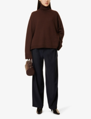 THE FRANKIE SHOP WOMENS BROWN RHEA TURTLENECK COTTON-WOOL BLEND KNITTED JUMPER XS 