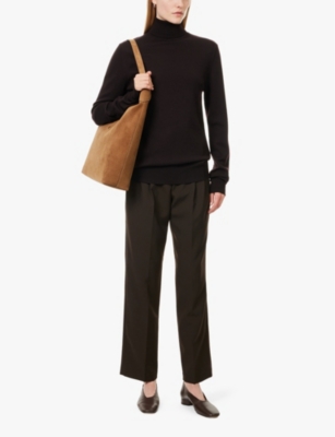 THE FRANKIE SHOP WOMENS DARK ESPRESSO BEA STRAIGHT-LEG MID-RISE STRETCH-WOVEN TROUSERS 