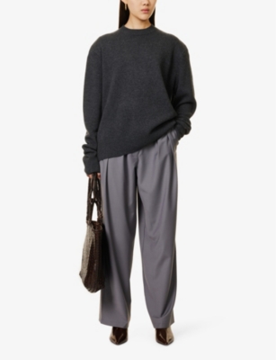 THE FRANKIE SHOP WOMENS GREY RIPLEY PLEATED WIDE-LEG WOOL-BLEND TROUSERS 